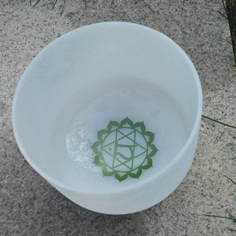 

HF 12 inches Frosted Crystal Singing Bowl With Chakra Symbol CDEFGAB
