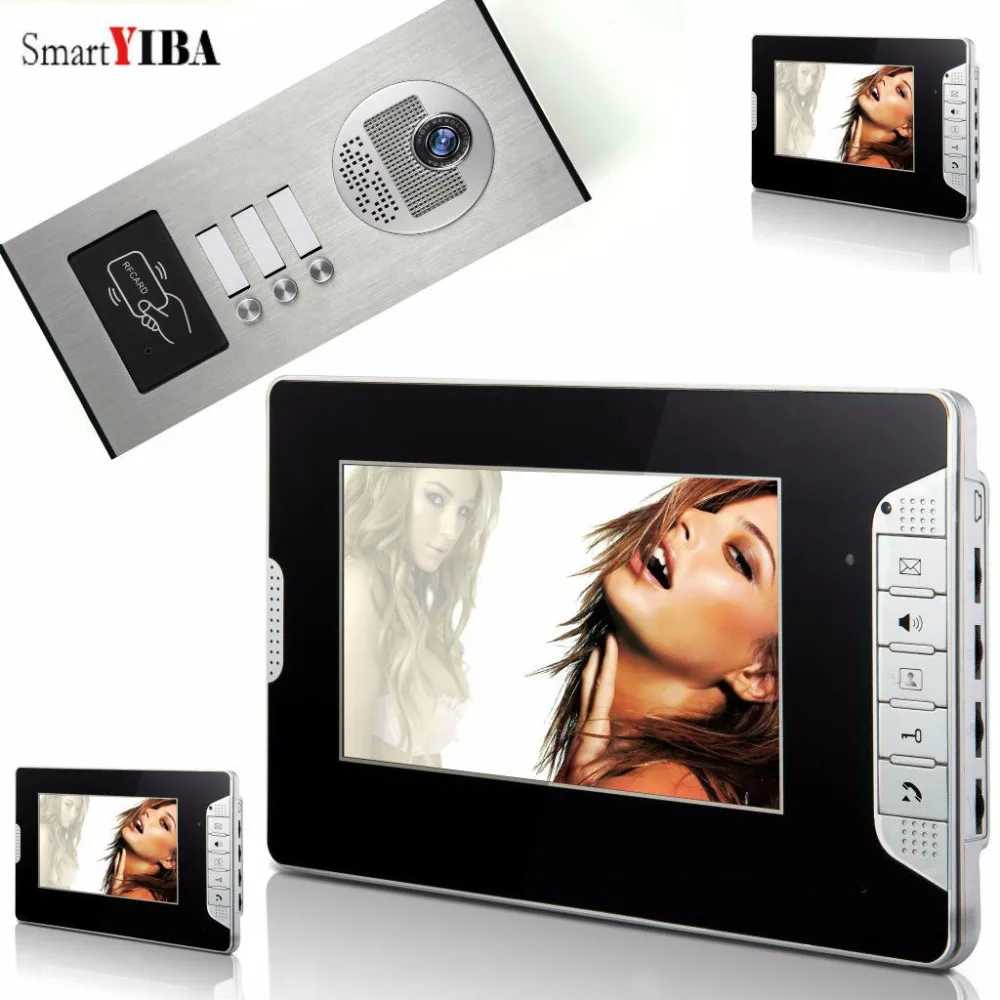 Smartyiba 3 единицы visual Home Видеодомофоны Наборы RFID Доступа ИК Камера многоквартирных проводной село видео-телефон двери