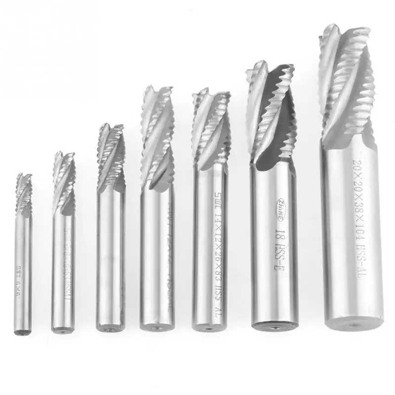 

7pcs/set 4 Flutes 6-20mm HSS End Mill Router Bit Roughing Chipbreaker Milling Cutter M6/M8/M10/M12/M14/M18/M20 Include