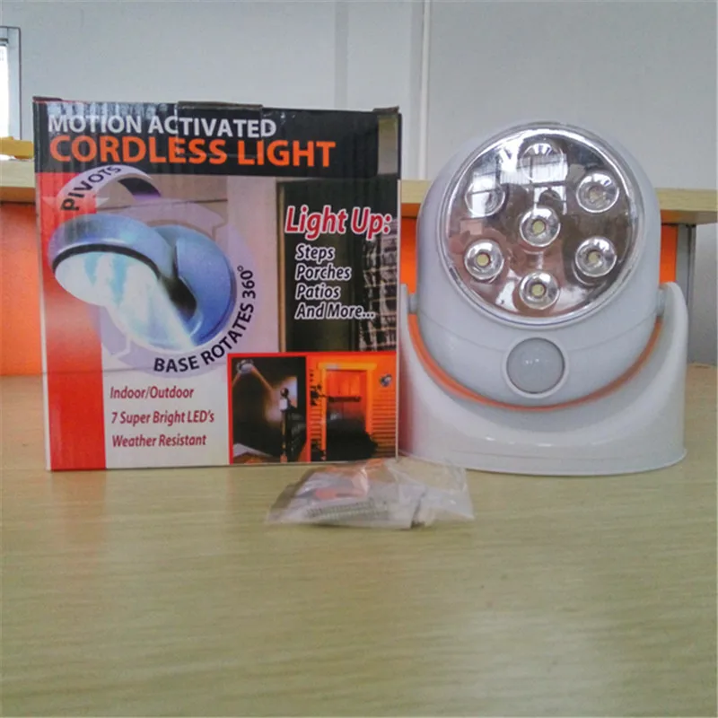 

1Pcs Indoor Outdoor Porch Lights 6V 7 LEDs Cordless Motion Activated Sensor Light Lamp 360 Degree Rotation Wall Alarm Lamps