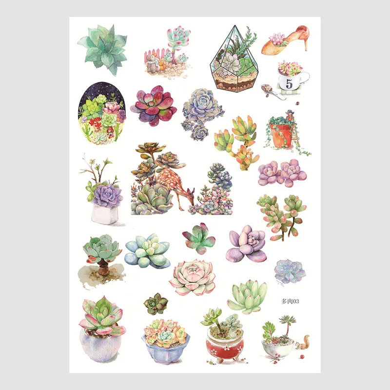 

1pc A5 Succulent Plant Stickers Decorative Adhesive Garland Stickers Scrapbooking DIY Diary Album Stick Label Cutting Stationery