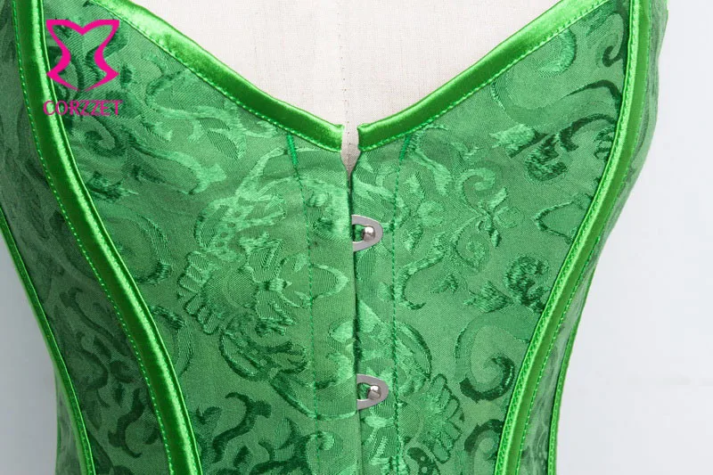 Зеленый парчовый корсетный корсет, сексуальный XXL тугой корсет, шнуровка, корсетт для женщин, корсеты и корсеты, готическая одежда