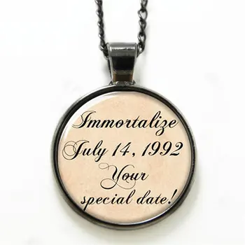 

10pcs/lot Personalized necklace, july 17,1992 your special date necklace glass Photo Engagement Jewelry necklace