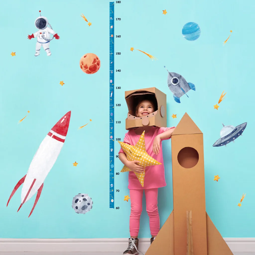 

Cartoon Space Spaceship Wall Sticker Magical UFO Rocket Inkjet Wall Stickers Boys Kids Children's Room Interior Wall Stickers