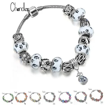 Chandler Brand New Good Luck Tibetan Silver Original DIY Beads Jewelry Stone Homme Charm bracelets & bangles Snake Chain Pulsera