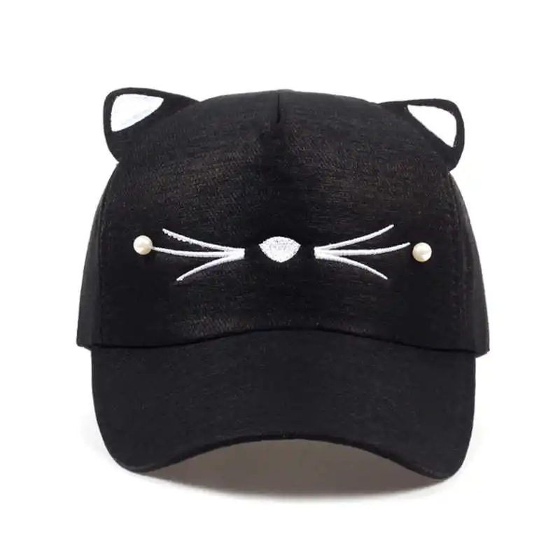 

lovely cat face baseball cap for young women adjustable cotton snapback hat with cat ears female sports hats wholesale