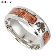 Обручальное кольцо REGELIN из нержавеющей стали, инкрустированное древом жизни, с крестом из тика, древесные ювелирные изделия, титановое стальное кольцо для мужчин и W, подарок для мужчин