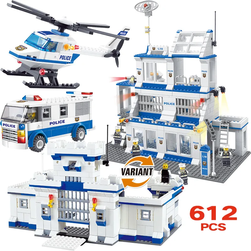

612pcs SWAT Team Car Helicopter Model Building Blocks Compatible City Police Station Figures Bricks Toys for Children