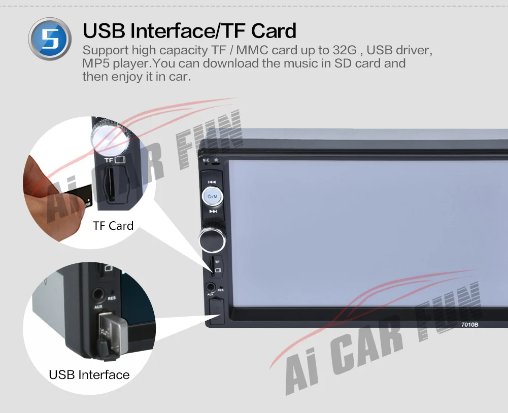 車ラジオ車 FUN Ai FM/MP5/USB/AUX プレーヤータッチスクリーンの自動オーディオステレオマルチメディア 7010B MP5 なしリアビューカメラ 倉庫を洗う 2Din /Bluetooth CAR 8 車ラジオ車 FUN Ai FM/MP5/USB/AUX 8