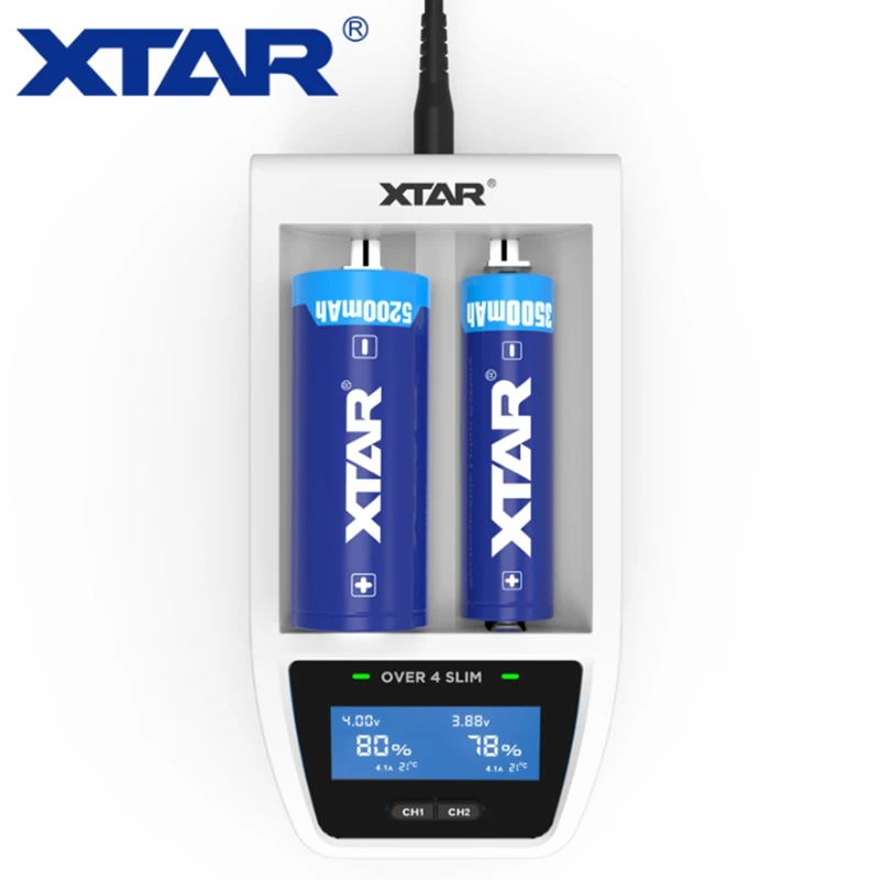 

Original XTAR OVER 4 SLIM Battery Charger 4.1A Rapid Charging LCD Display For 18650 20700 21700 22650 26650 3.6V/3.7V Li-ion
