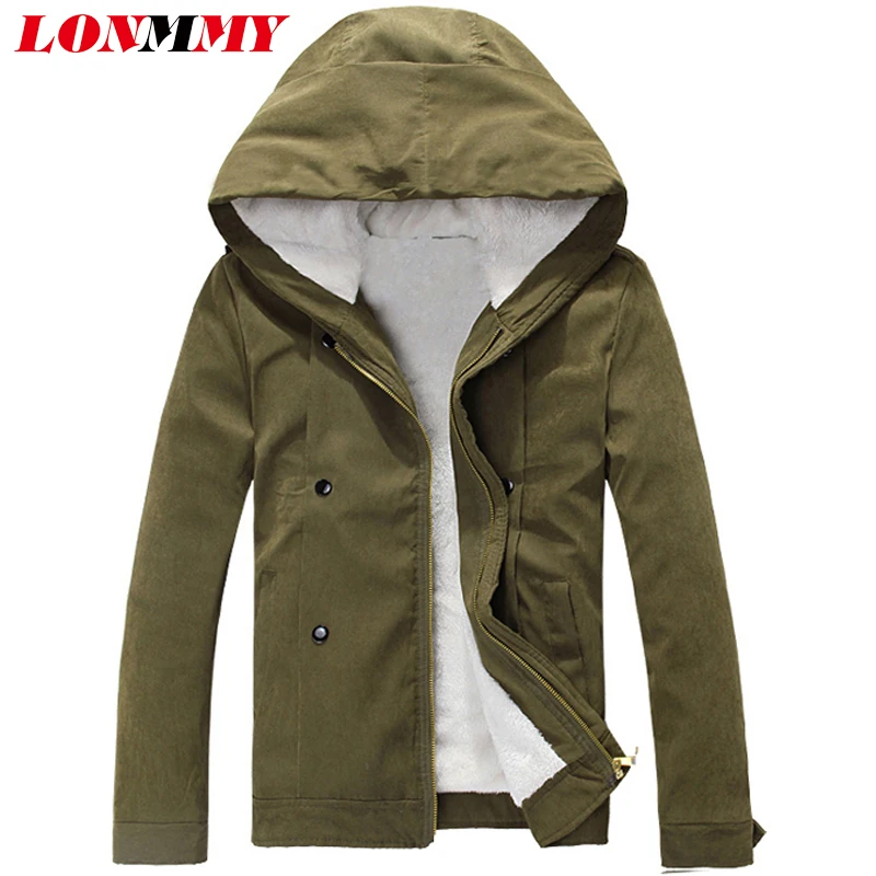 LONMMY Winter jacket men 100 Cotton Hooded velvet thick cashmere liner