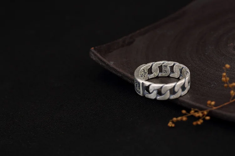 S925 стерлингового серебра Ретро шесть-персонаж кольцо с переплетенными элементами персонализированные диких Для мужчин и Для женщин Настоящее старинное серебряное кольцо ювелирное изделие
