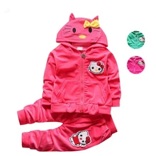 Infant Hello Kitty Tracksuits Children warm Velvet Thicken Hooded Jacket Sweatshirts Pants 2pcs Suit Baby Girl Boy Clothing Set