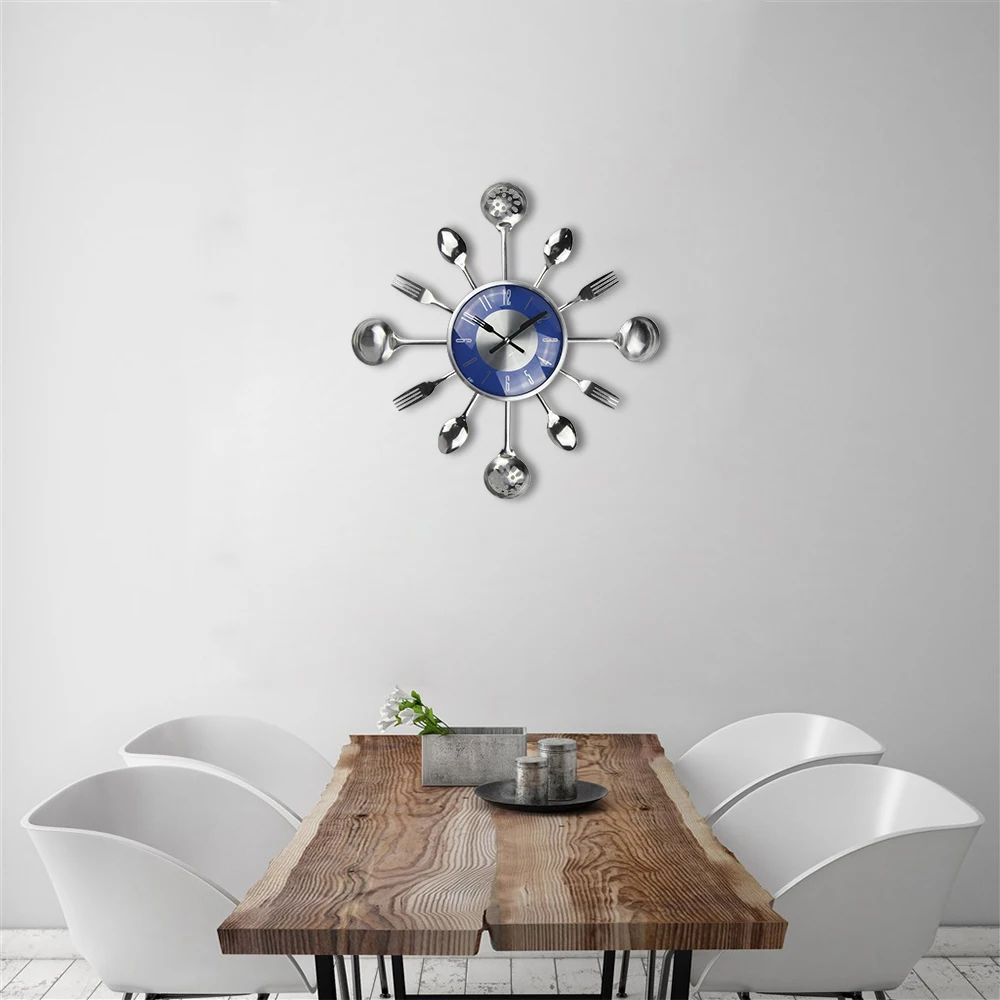  Reloj de pared de cocina, 3D, extraíble, moderno, cubertería,  cucharas y tenedores, adhesivo de pared, adhesivo de pared, reloj de pared,  decoración del hogar, color negro : Hogar y Cocina