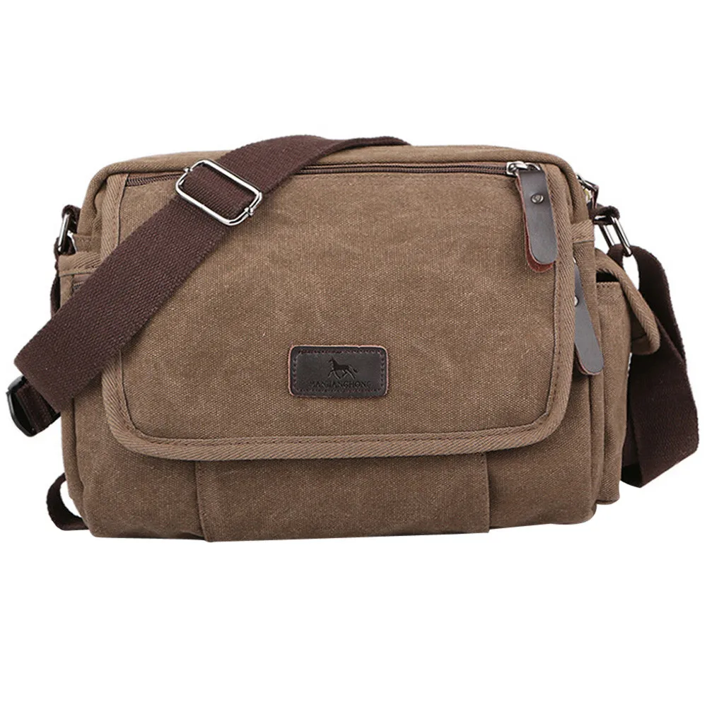 Aelicy Canvas Leather Crossbody Bag Men Military Army Vintage Messenger Bags Shoulder Bag Casual Travel school Bags - Цвет: CO