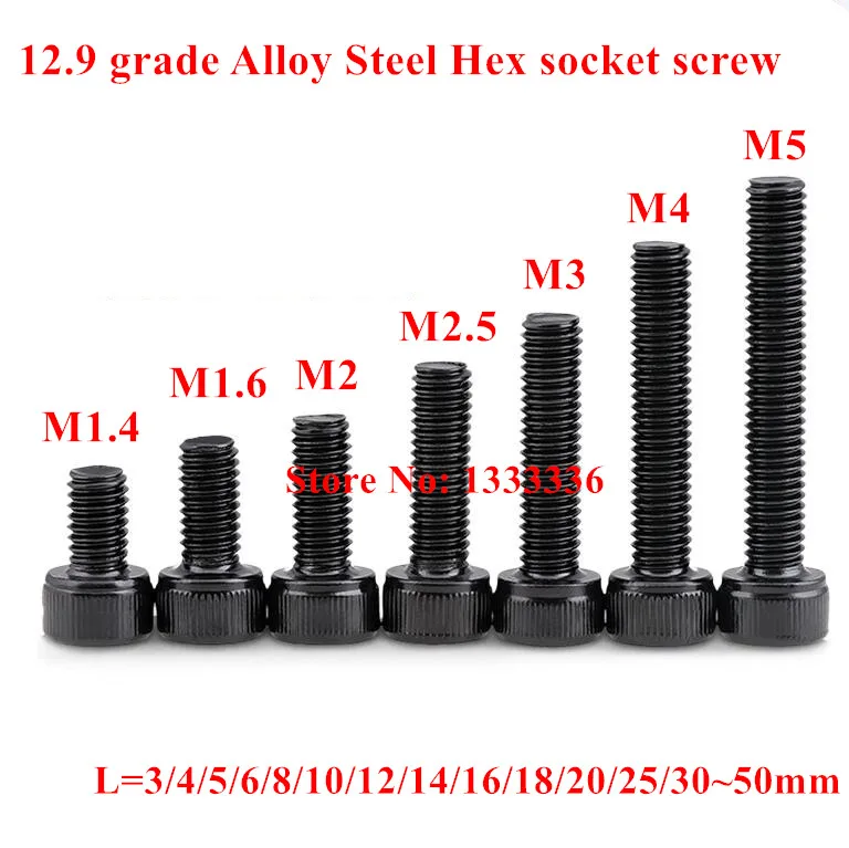 M4/4mm Black 12.9 Grade Alloy Steel Allen Hex Socket Cap Head Screw Bolt DIN912