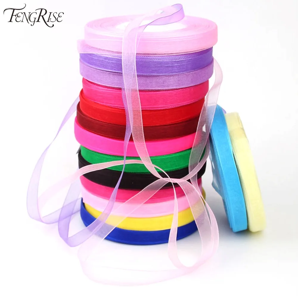 FENGRISE Wedding Decoration 10mm Organza Ribbon Gifts Wrapping DIY Roll Birthday Party Favors Bridal Baby Shower Crafts Supplies