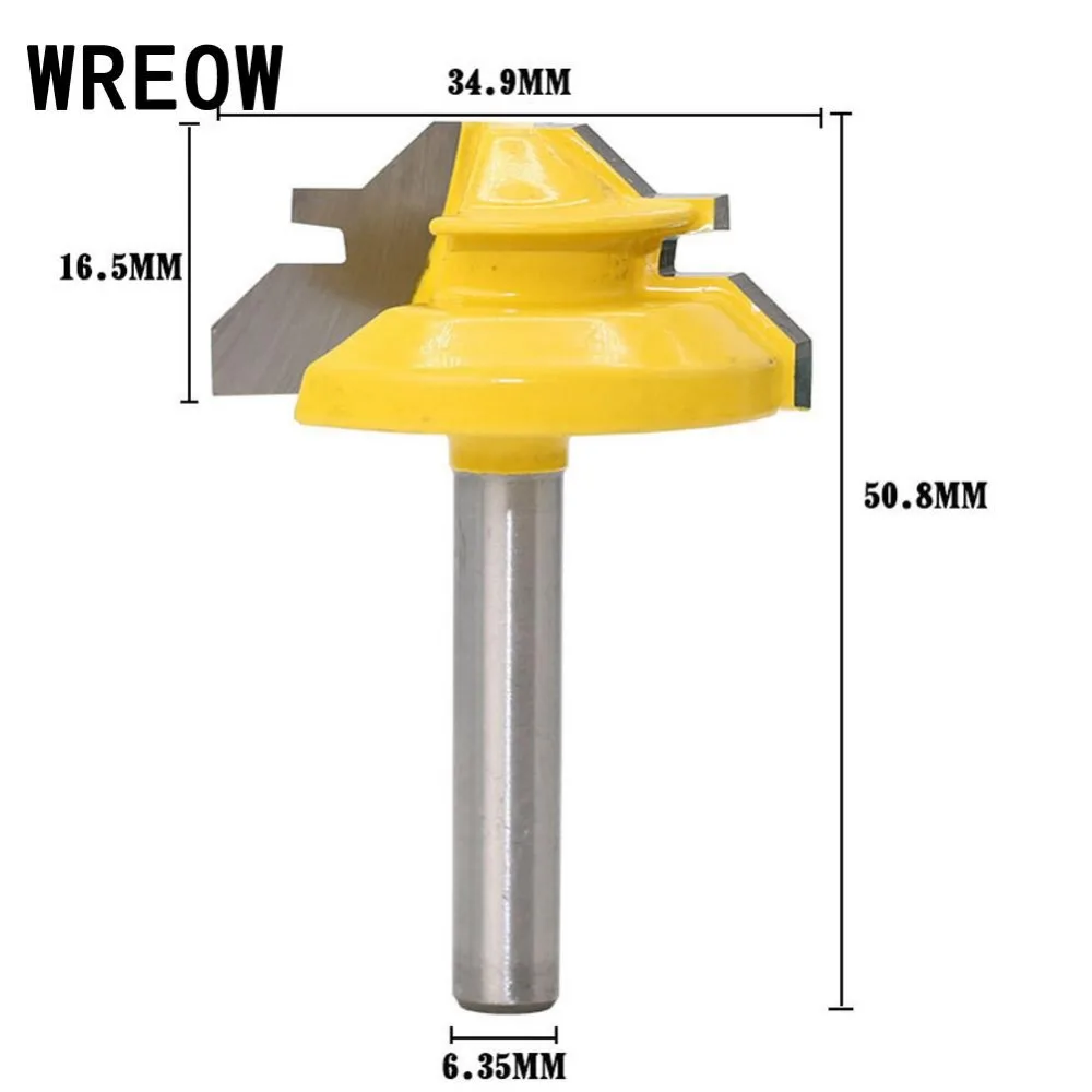 45 Degree Lock Miter Router Bit 1-3/8'' Woodworking Tenon Cutter Tool W/1/4 Inch Shank Wood Working Drilling