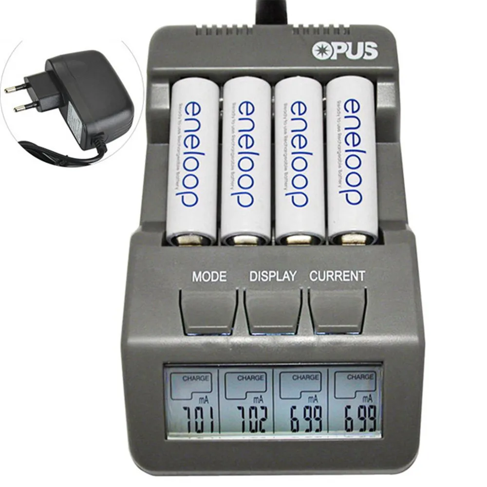 

Opus BT-C700 4 Slots Intelligent AA AAA Battery Charger with LCD screen EU Plug Ni-MH NiCd Charger