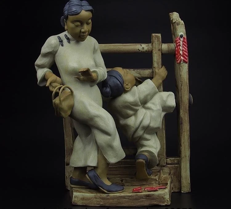 China Pottery Wucai Porcelain Art Decoration Firecrackers Guest Statue Sculpture | Дом и сад