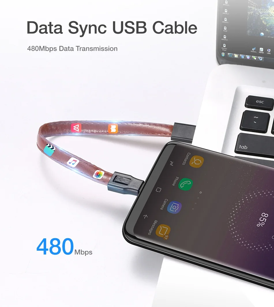 FLOVEME брелок USB кабель мини кожаный Micro USB кабели для мобильных телефонов 2A быстрое зарядное устройство Шнур для передачи данных для samsung Xiaomi зарядка