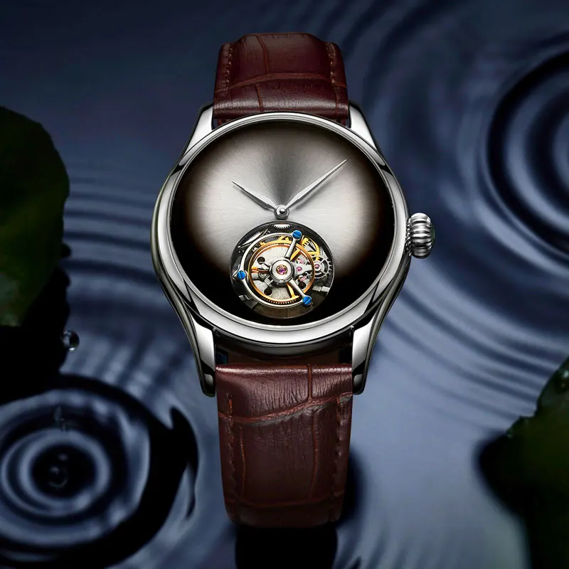 Копейка Tourbillon мужские часы Топ бренд оригинальные настоящие Tourbillon мужские водонепроницаемые механические наручные часы - Цвет: white gold silver