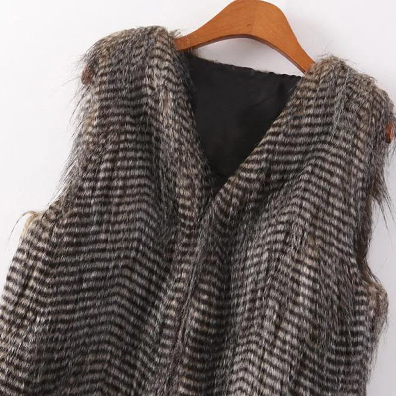 Ceny Moda damska kamizelka ze sztucznego futra długie pawie futro bezrękawnik jesienno zimowa odzież wierzchnia płaszcz FS0225