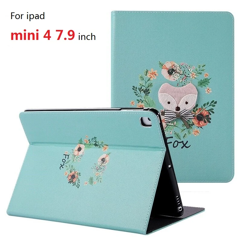 

For iPad Mini 4 7.9 inch Handmade graphics Case PU Leather Silicone Soft Back Trifold Stand Auto Sleep Smart Cover mini4 7.9