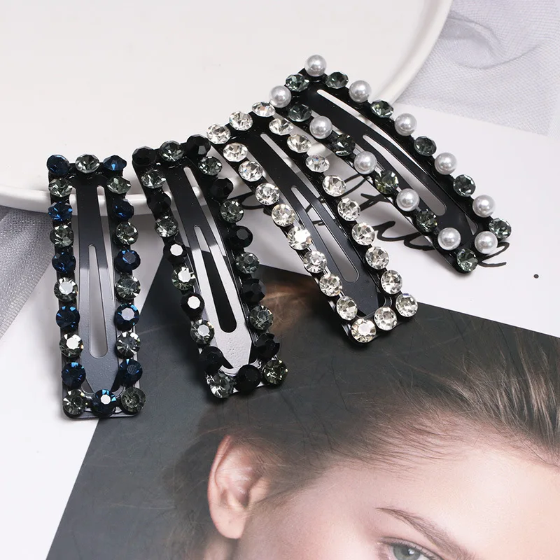 Очаровательные женские заколки, черные заколки для волос, аксессуары для волос, модный, жемчужный, с кристаллами Стразы, заколки, блестящие ББ заколки для волос