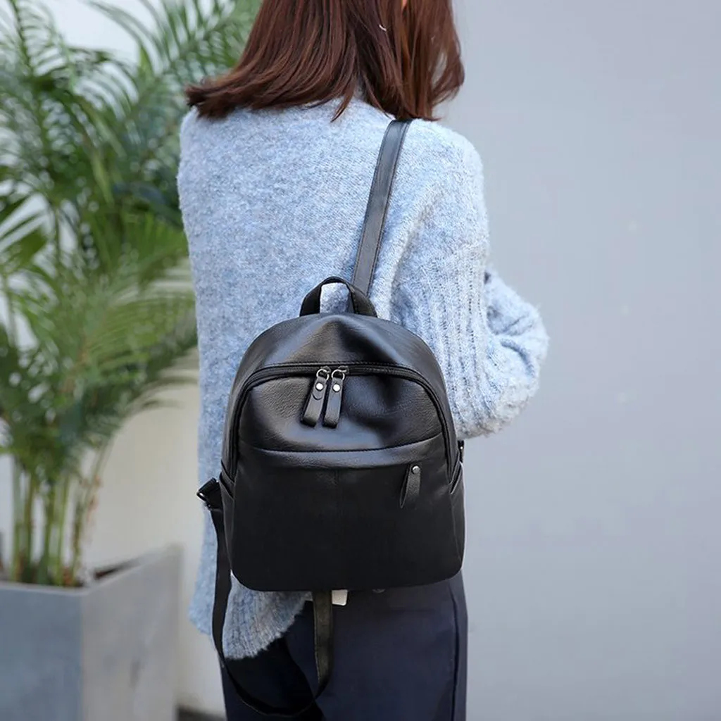 

Simply Women Fashion Solid Color Zipper Versatile Leather Backpack Large Capacity Travel Bag Satchels dropshipping #38