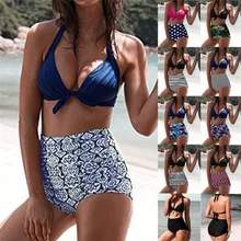 Женский купальник бикини с высокой талией, Женский Ретро бикини, набор женских купальников, шорты с высокой талией 01