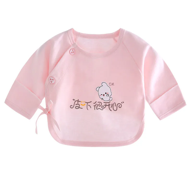 Новая весенняя Мягкая футболка для новорожденных, для детей от 0 до 3 месяцев, детская хлопковая майка с длинными рукавами, с короткими рукавами, с рисунком, милая одежда для сна - Цвет: 9038 pink