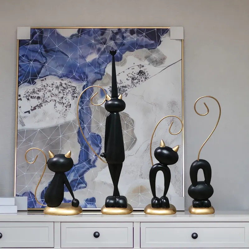 Китайская Смола черная Милая скульптура кошки ремесла гостиной, ТВ статуэтки шкафа украшения офиса рабочего стола статуя украшения декора