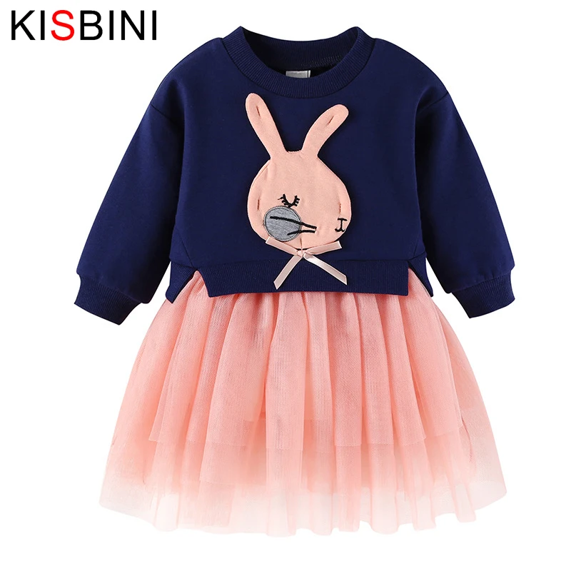 KISBINI/ г. весеннее милое детское платье для маленьких девочек, одежда платье принцессы с рисунком кролика на день рождения трикотажная сетчатая детская одежда
