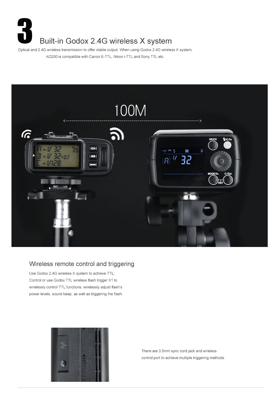 Godox AD200 200Ws ttl GN60 HSS вспышка Встроенный 2,4G беспроводной и Xpro-C/N/F/S/O/P передатчик для Canon Nikon Fuji sony Olympus