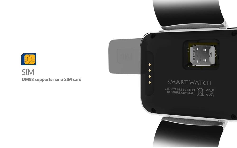 DM98 MTK6572A 1,2 ГГц 4 Гб rom камера WCDMA gps Bluetooth Смарт-часы 2,2 дюймов Android 4,4 OS 3g Smartwatch телефон