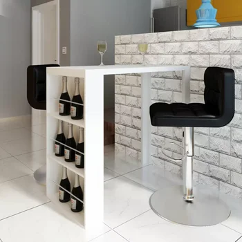 

New Arrival Bar Table MDF with Wine Rack High Gloss White Dining Table Living Room Furniture Home Furniture Desk Table
