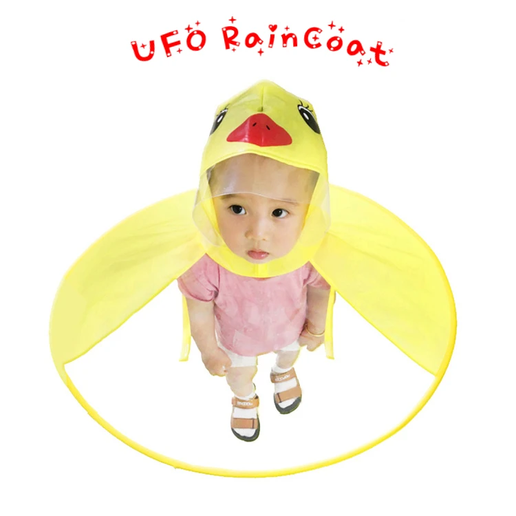 Netter Regenmantel Modische Cartoon-Ente-f/örmige Regenmantel Mit Kapuze Kinder Regenmantel UFO Kinder Regenschirm-Hut Regenmantel S