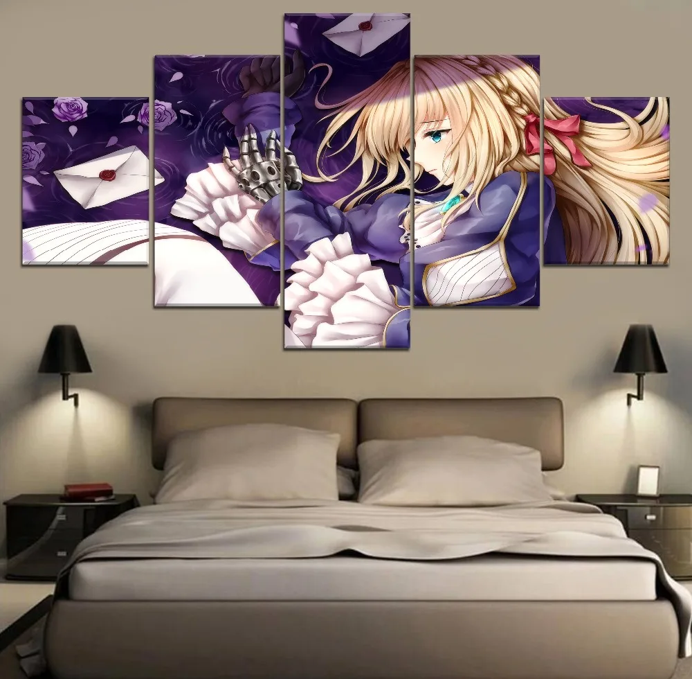 

HD Print Decor Painting Canvas Wall Art Violet Evergarden Animal Anime 5 Piece Painting Canvas Home Living Room Painting Artwork