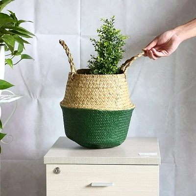WHISM Seagrass корзинка ручной работы складной ротанг цветочный горшок соломенная плетеная корзина для белья домашний декор васман - Цвет: Style 3