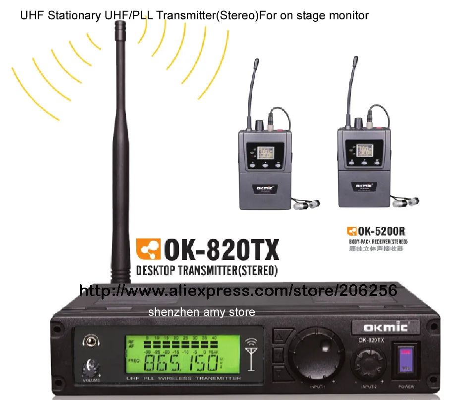 Горячая OK-820TX передатчик 5200R 2 шт ресивер беспроводное устройство в ухо монитор системы стереонаушники семья Забавный ТВ 830-842 МГц