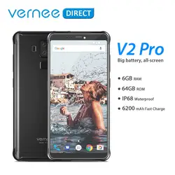 Глобальная версия Vernee V2 Pro IP68 Водонепроницаемый прочный мобильный телефон Android 8,1 6 ГБ Оперативная память 64 ГБ Встроенная память Мобильный