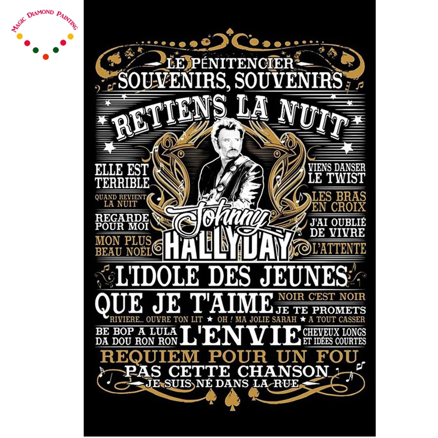 

johnny hallyday diamond painting Superstar singer cross stitch round Rhinestones embroidery plastic craftsFull diamond painting