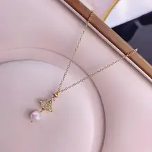 WKOUD ювелирные изделия из жемчуга 14K золото натуральный пресноводный жемчуг ожерелье для женщин дизайн юбки модный стиль 8 мм