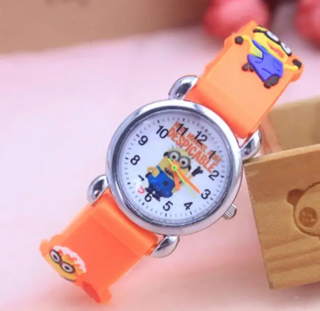 Новые мультфильм 3D Миньоны детские наручные часы дети мультфильм кварцевые часы, рождественский подарок - Цвет: orange