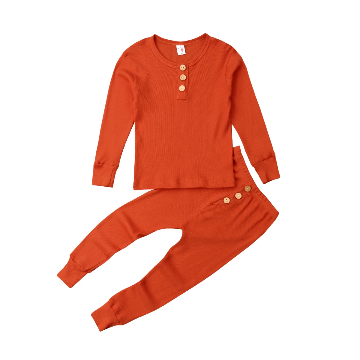 Повседневные топы с длинными рукавами и пуговицами для маленьких мальчиков и девочек, футболка с круглым вырезом и штаны, леггинсы, комплект пижам - Цвет: Оранжевый