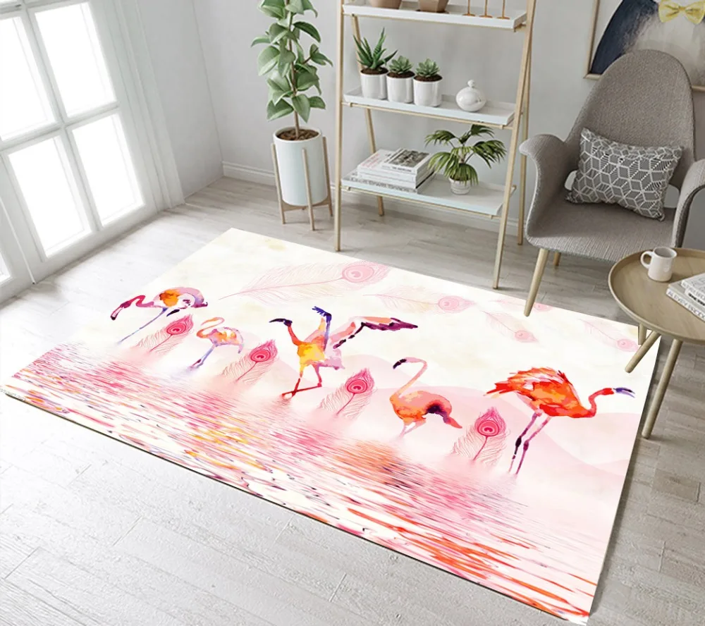 Акварельные Фламинго ковер с рисунком пером для детей, для дома, для гостиной, художественная подушка, для спальни, для прихожей, для двери, для ванной, коврики
