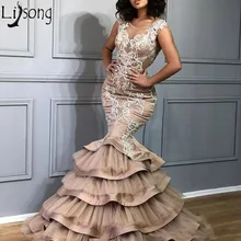 Стильный многоярусный Русалочий Выпускные платья прозрачное глубокое декольте кружева аппликации abendkleider Arabia женское элегантное вечернее платье вечерняя одежда