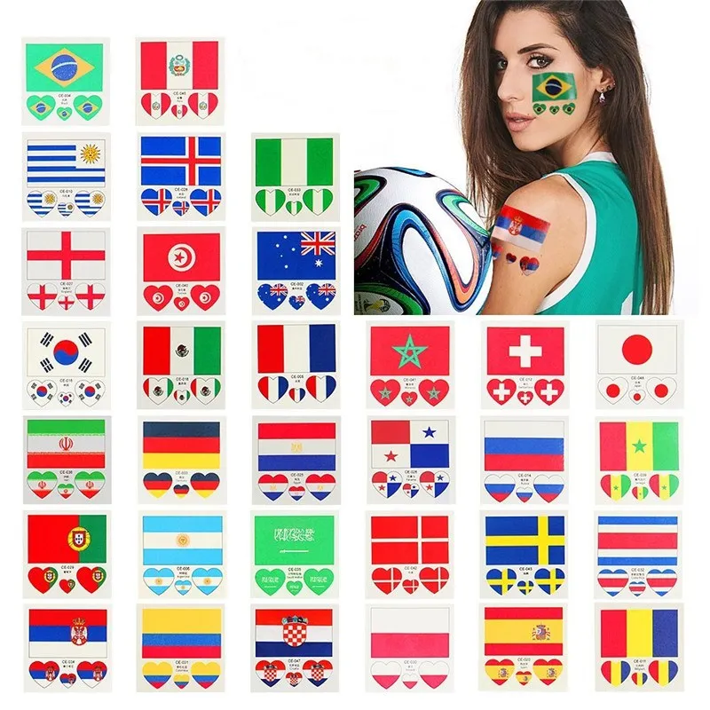 

10pcs/ lot Flag Tattoo Stickers Russia 2018 Football World Cup Waterproof DIY Body Temporary Sticker Tattoo for Soccer Fan Club