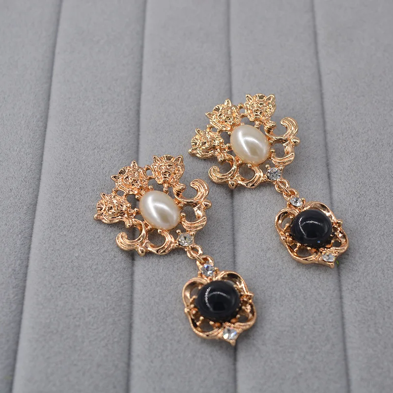 Classic Pearl Lion Head Long Earrings for women